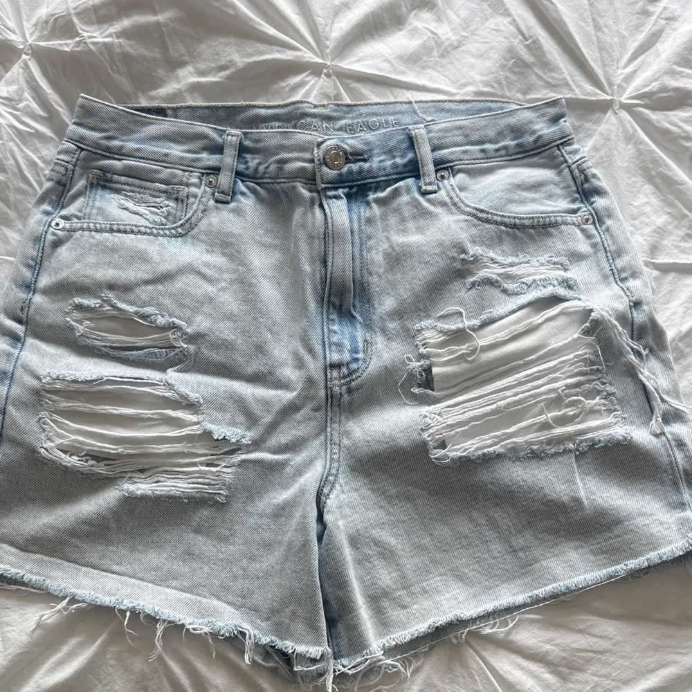 American Eagle Light Blue Ripped Jean Shorts